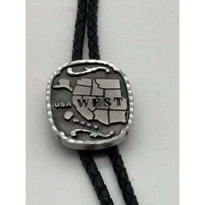 Vintage USA West Map Bolo Tie Colorado Silver Star Made USA Western Cowboy